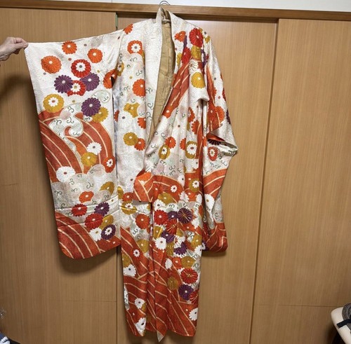 White orange furisode - white,